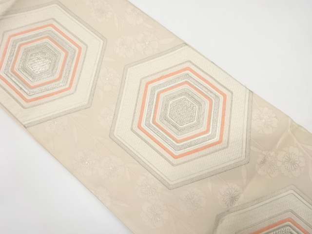 JAPANESE KIMONO / ANTIQUE FUKURO OBI / SILK / WOVEN KIKKO & SAKURA